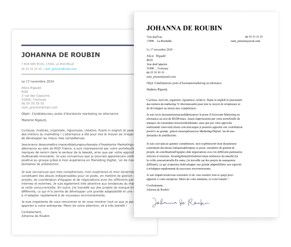 lettre de motivation marketing