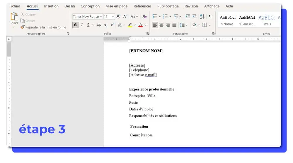 cv word vierge etape 3