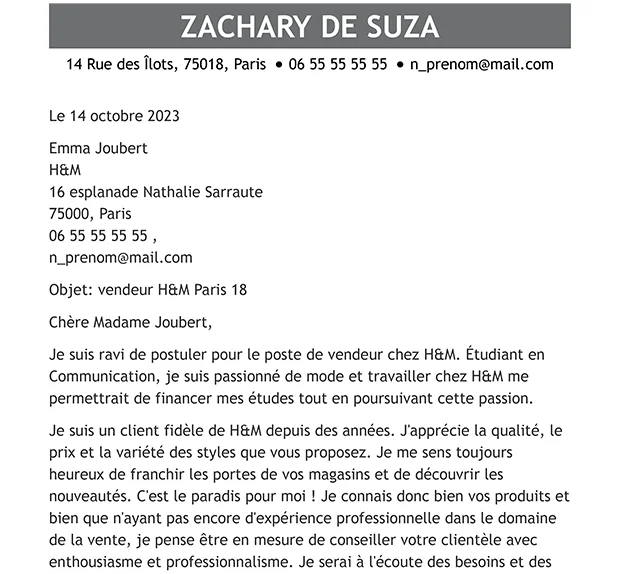 EXEMPLE LETTRE DE MOTIVATION SIMPLE ET COURTE - marketing