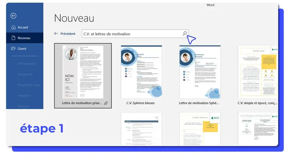 CV Word modele etape 1
