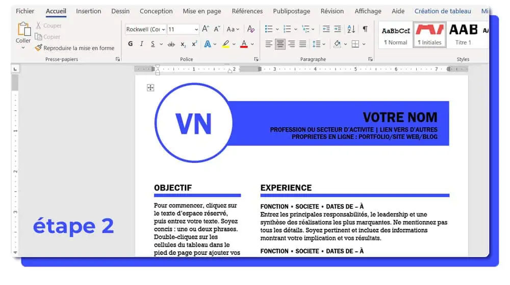 CV Word modele etape 2