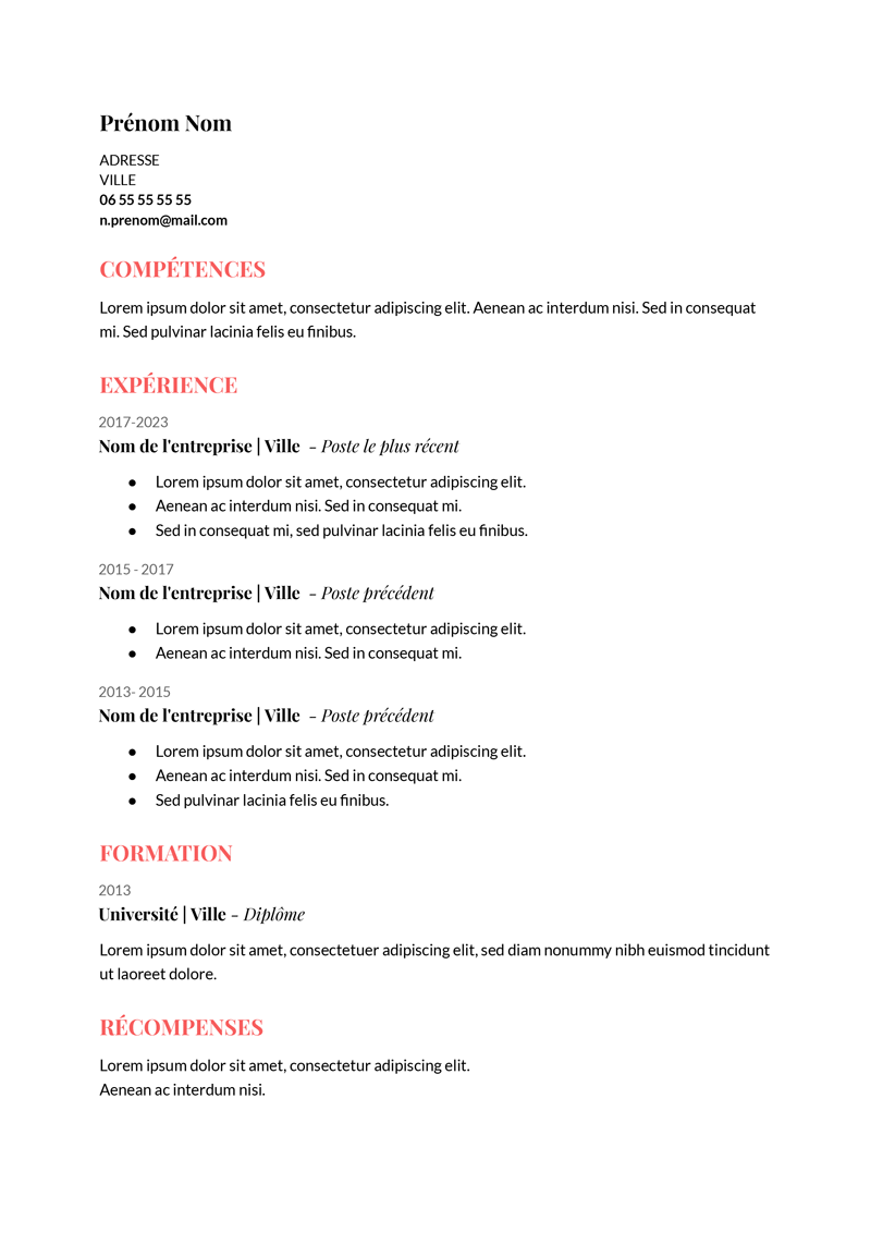 CV gratuit à télécharger Corail