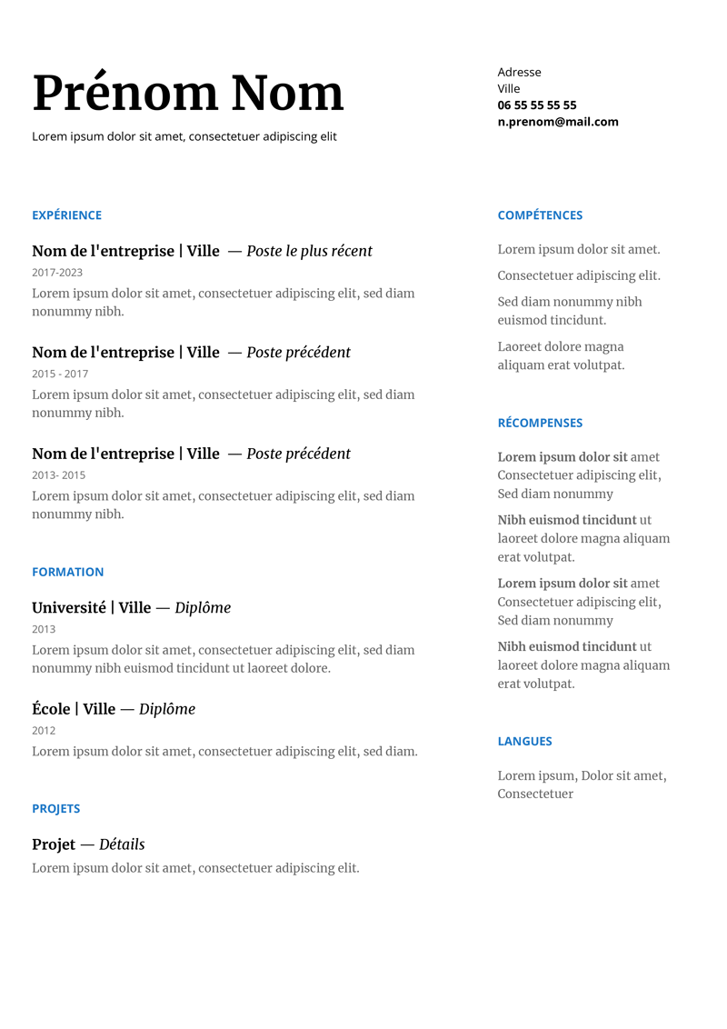 CV gratuit à télécharger serif