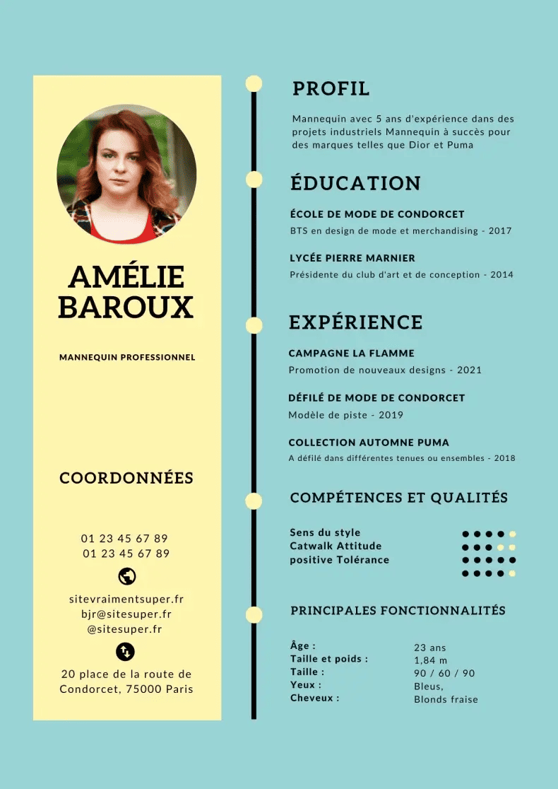 Canva CV gratuit - Mannequin professionnel