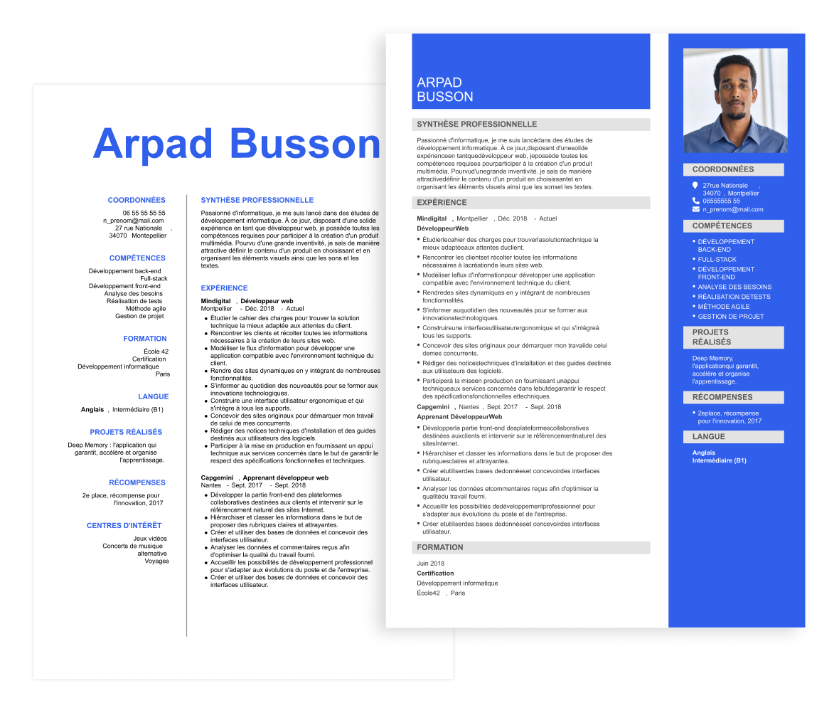 CV developpeur web exemple