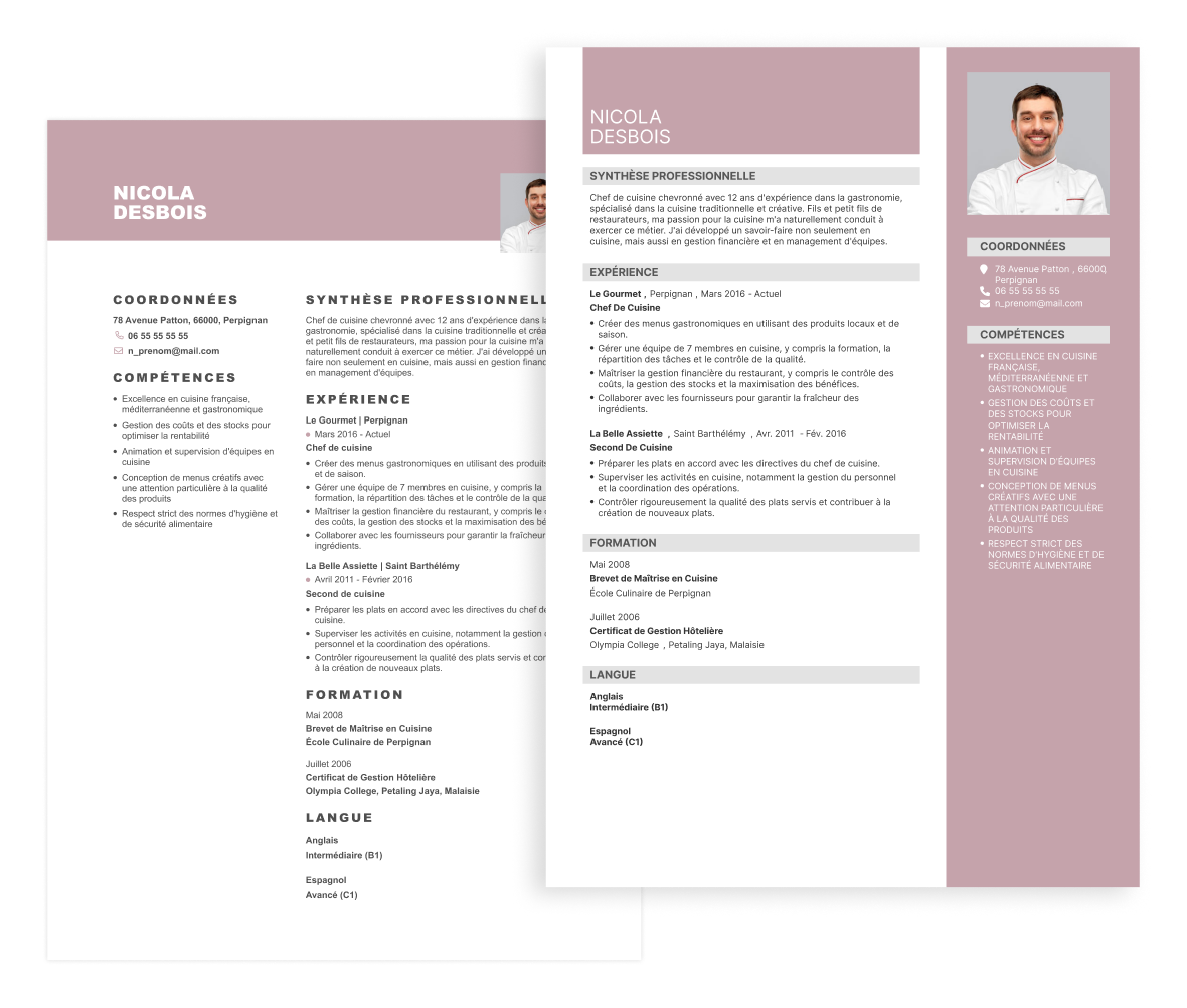 CV chef de cuisine collective