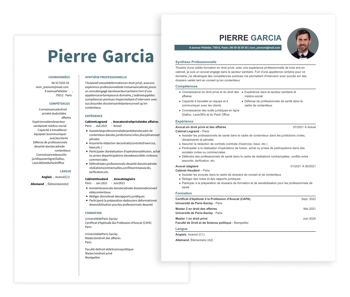 CV avocat modele